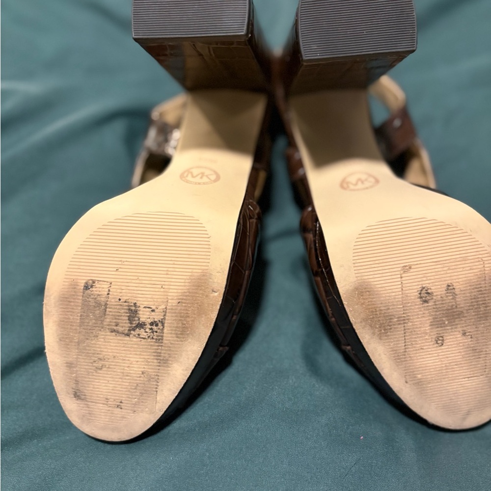Michael Kors Becky Embossed Leather Sandal Heels Elegant Brown Slingback Heels - Picture 6 of 6